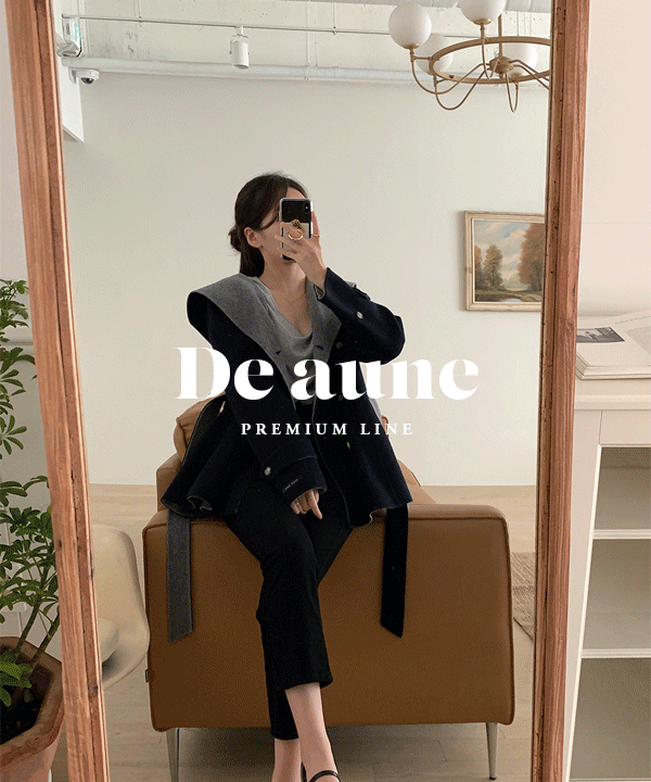 [De aune] 엠마 케이프 후드 배색 핸드메이드 코트 ct (울100%)(Navy color) ✔한정수량