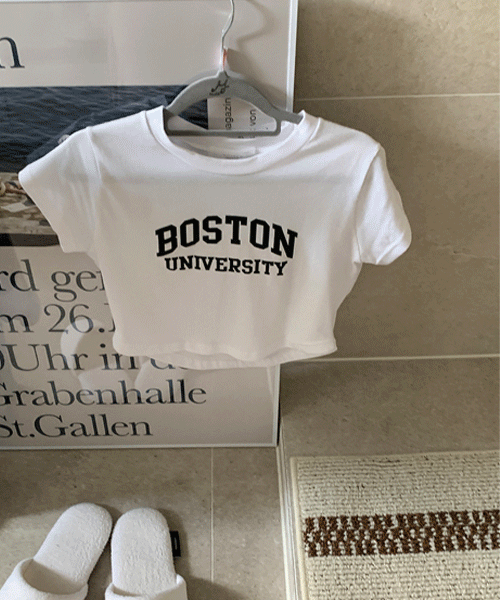 보스턴 라운딩 크롭 반팔 티셔츠 tee (4color)